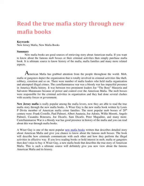 Read the true mafia story through new mafia books
