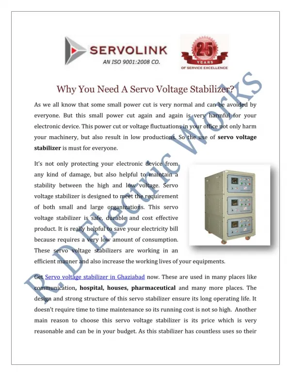 Servo Voltage Stabilizer Manufacturers Suppliers India