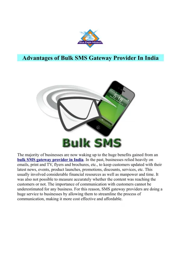 Advantages of Bulk SMS Gateway Provider India