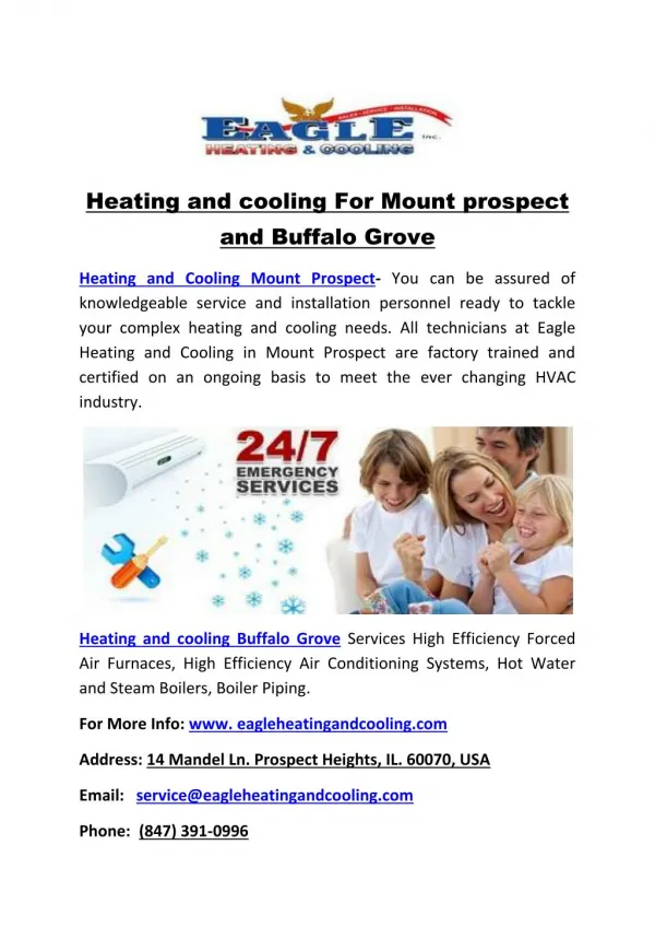 Heating and cooling For Mount prospect and Buffalo Grove
