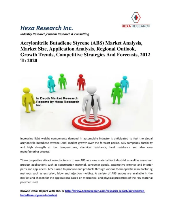 Acrylonitrile Butadiene Styrene Market Size, Share, Competitive Strategies And Forecasts,2012-2020