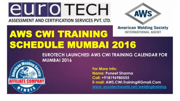 AWS CWI Training Schedule in Mumbai, India 2016