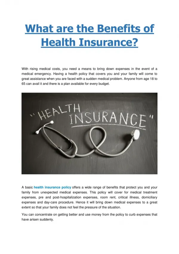 What are the benefits of Health Insurance - Bharti AXA GI