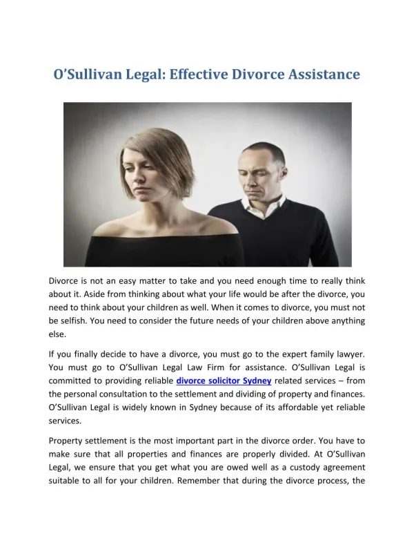 O’Sullivan Legal: Effective Divorce Assistance