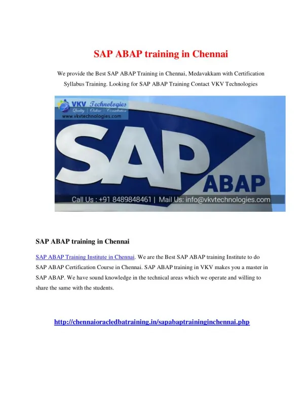 SAP ABAP Training in Chennai