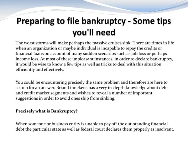 Preparing to file bankruptcy - Some tips you'll need