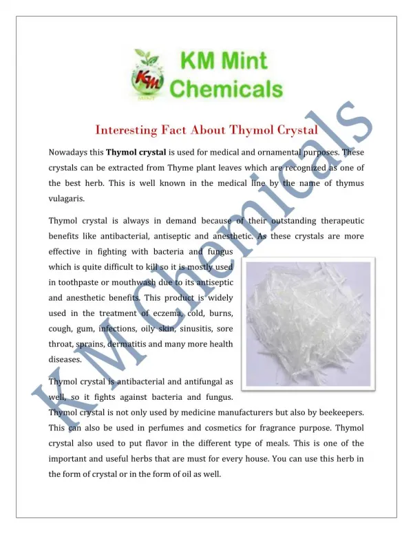 Thymol crystal Manufacturers Suppliers India