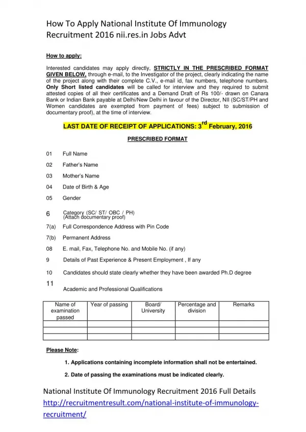 How to Apply National Institute of Immunology Recruitment 2016 Nii.res.in Jobs Advt