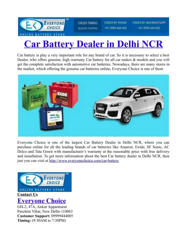 Car Battery Dealer in Delhi NCR