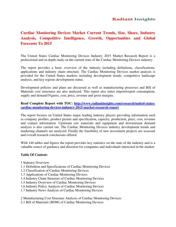 Cardiac Monitoring Devices Market Strategies And Forecast 2015
