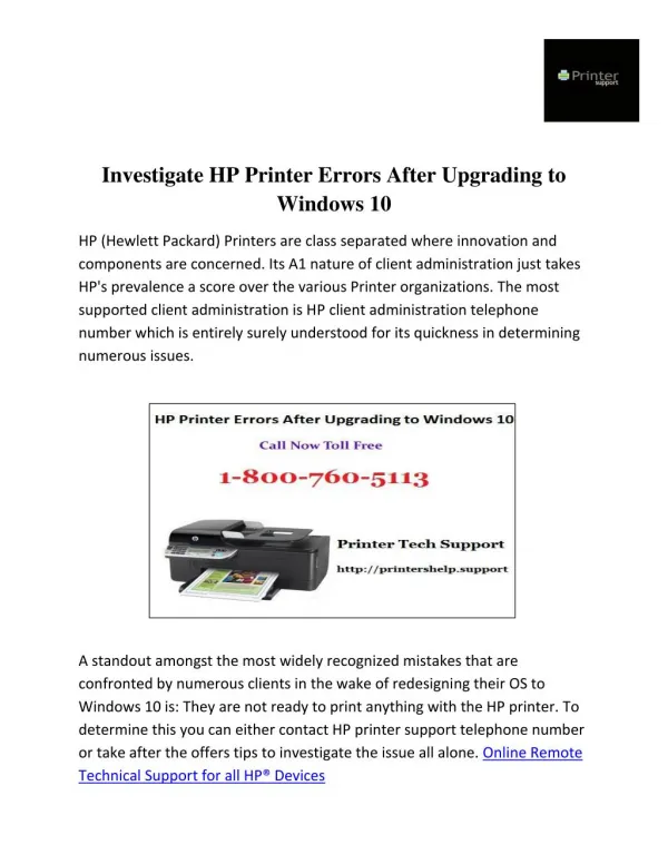 Investigate HP Printer Errors After Upgrading to Windows 10