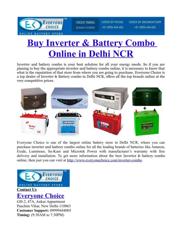 Buy Inverter & Battery Combo Online in Delhi NCR