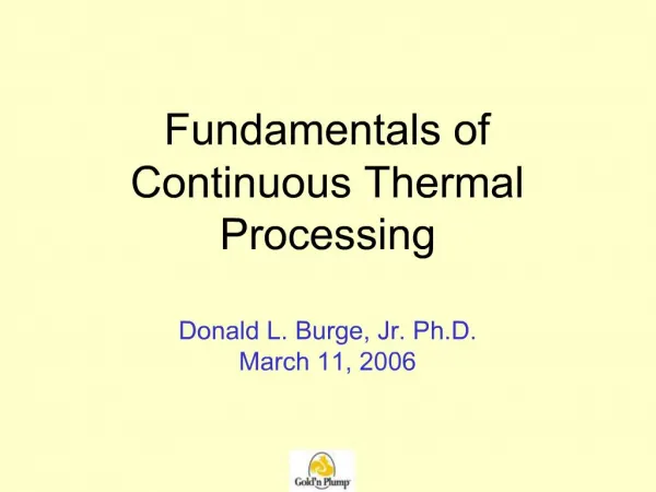 Fundamentals of Continuous Thermal Processing