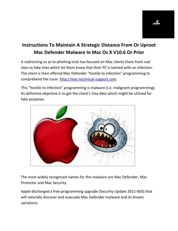Instructions To Maintain A Strategic Distance From Or Uproot Mac Defender Malware In Mac Os X V10.6 Or Prior