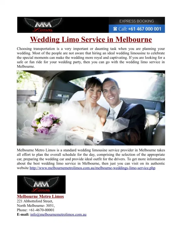 Wedding Limo Service in Melbourne