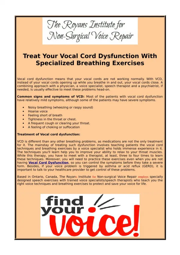 Treat Your Vocal Cord Dysfunction With Specialized Breathing Exercises