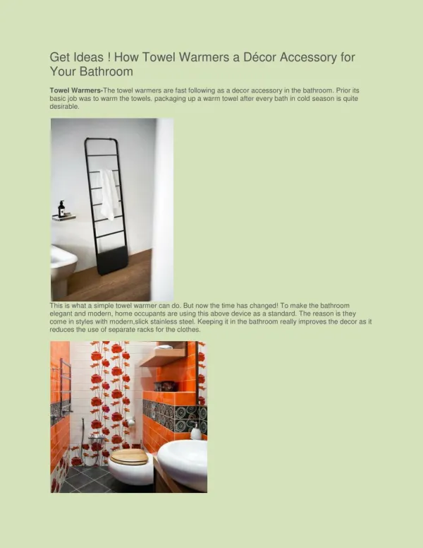 Get Ideas ! How Towel Warmers a Décor Accessory for Your Bathroom