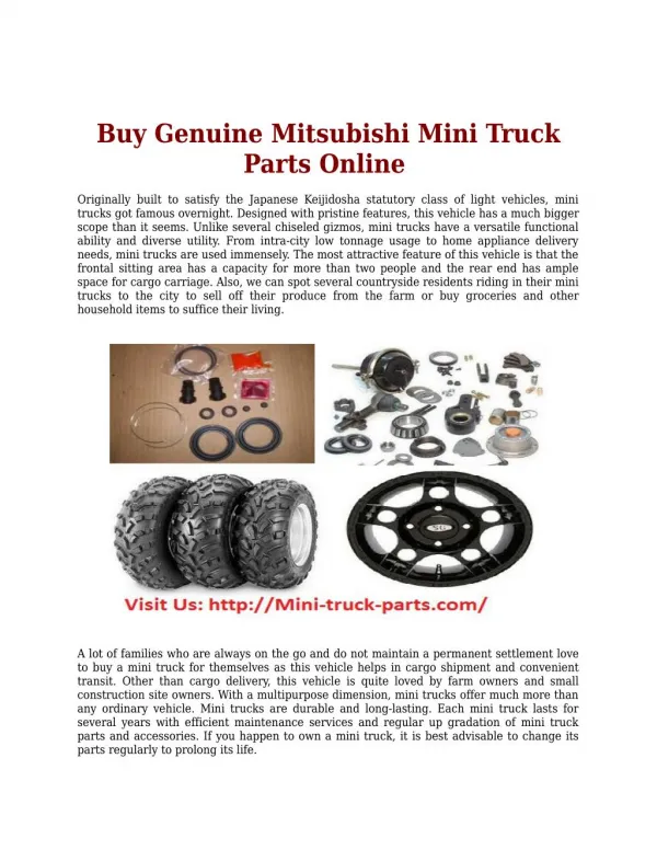 Buy Genuine Mitsubishi Mini Truck Parts Online