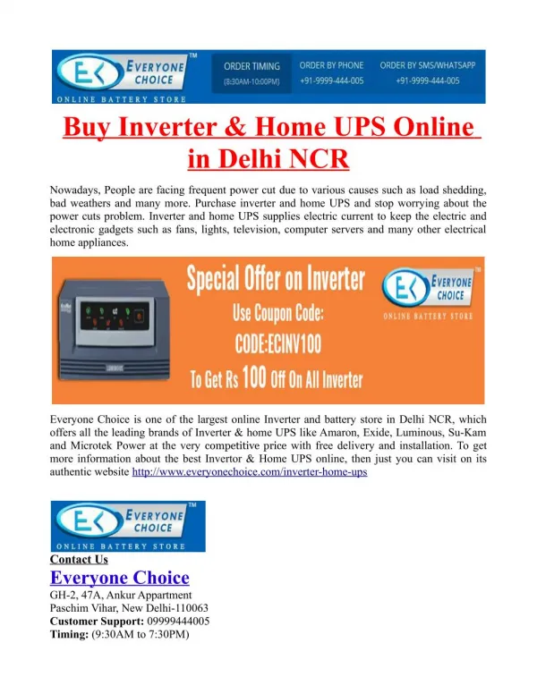 Buy Inverter & Home UPS Online in Delhi NCR