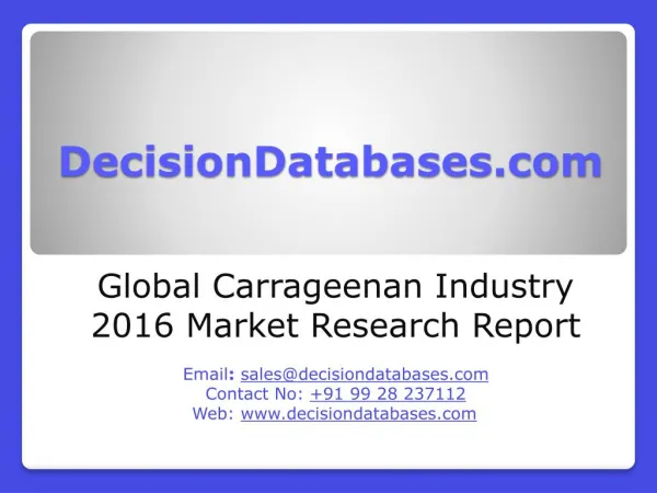 Global Carrageenan Market 2016:Industry Trends and Analysis