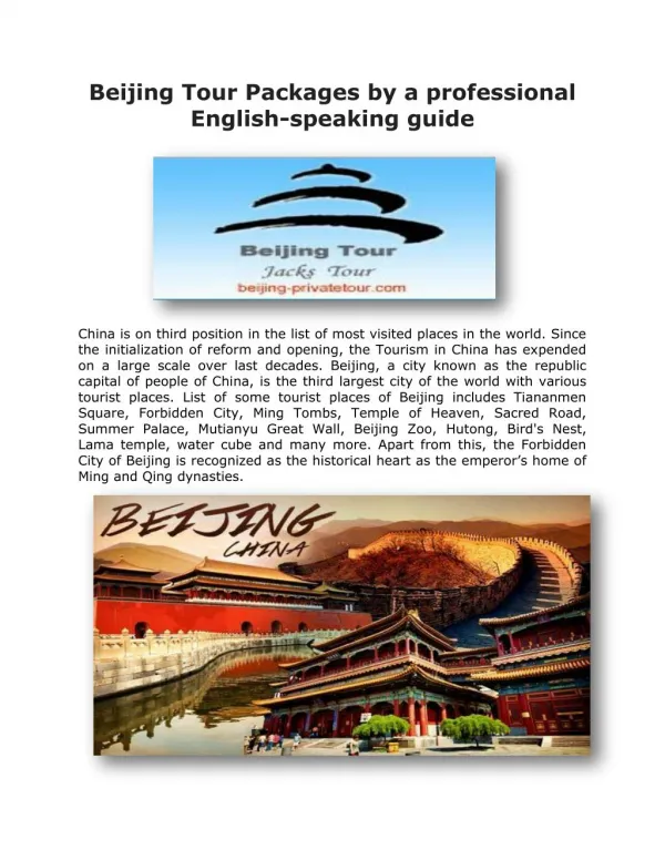 Beijing Tour Packages by a Professional English-Speaking Guide