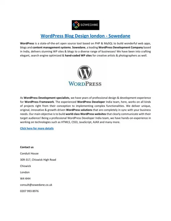WordPress Blog Design london - Sowedane