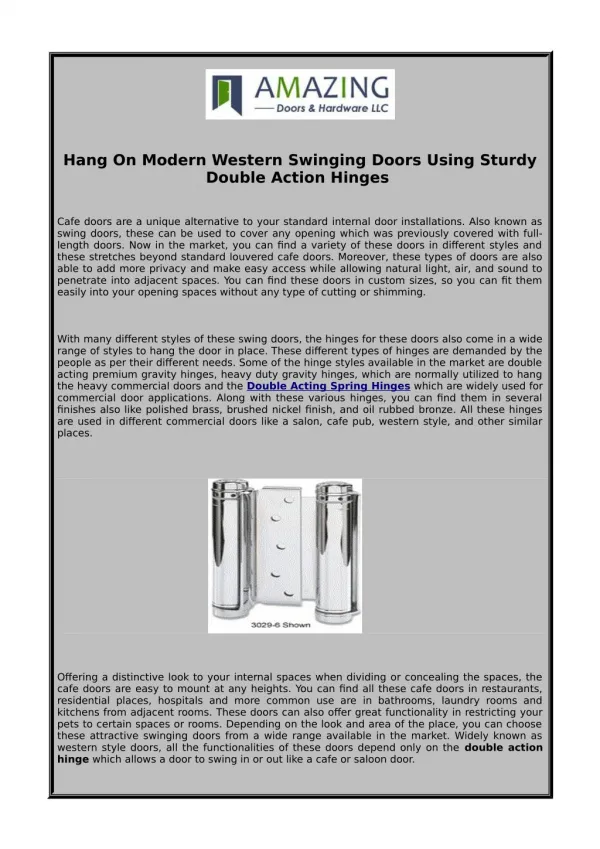 Hang On Modern Western Swinging Doors Using Sturdy Double Action Hinges