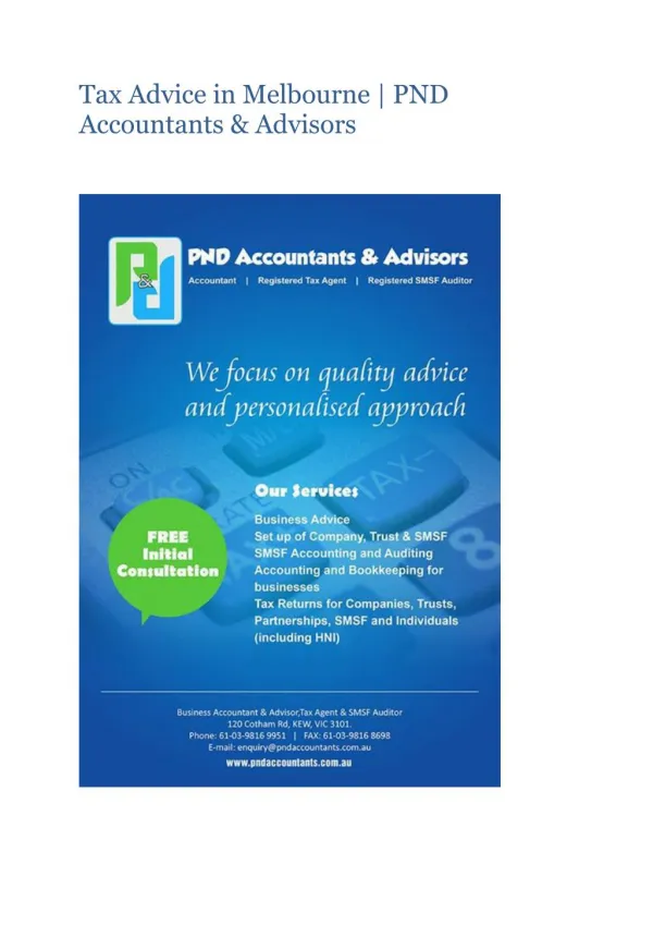 Tax Advice in Melbourne | PND Accountants & Advisors