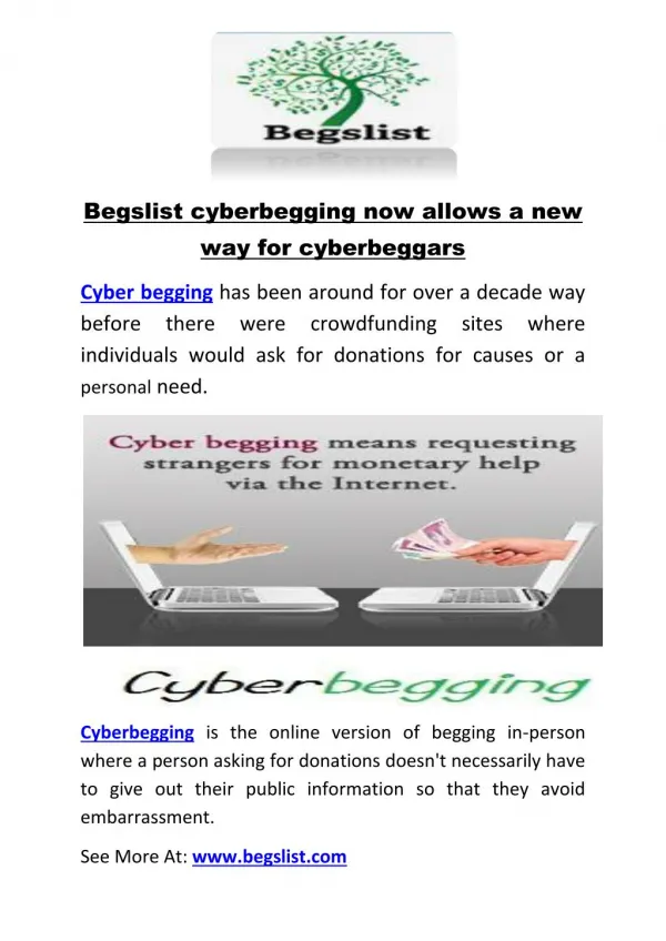 Begslist cyberbegging now allows a new way for cyberbeggars