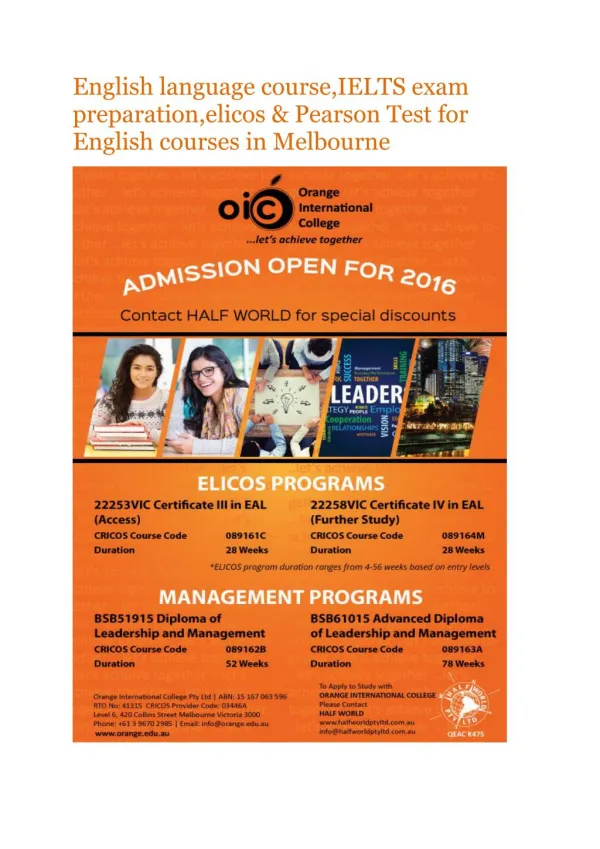 English language course,IELTS exam preparation,elicos & Pearson Test for English courses in Melbourne