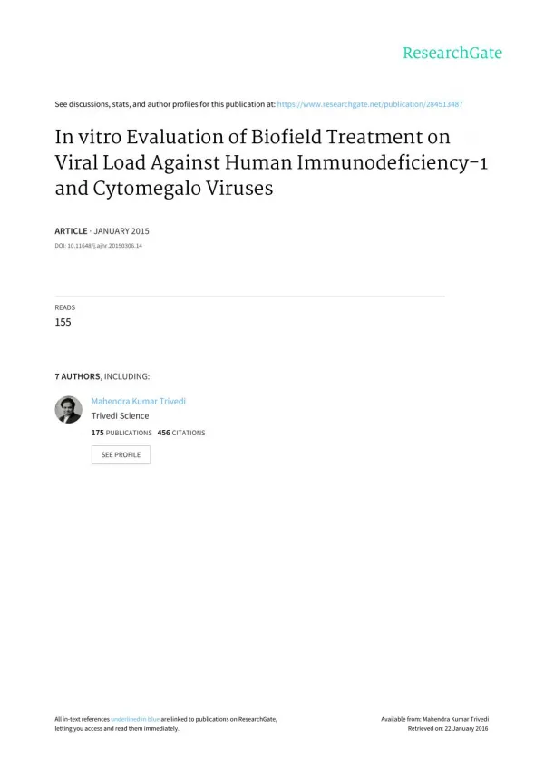 An Impact of Biofield Treatment on HIV & Cytomegalo Viruses