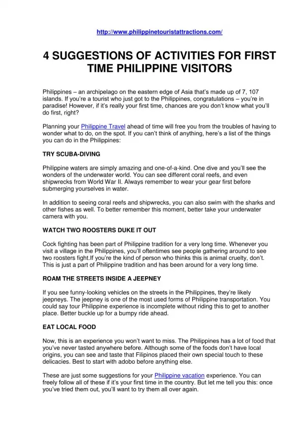 4 SUGGESTIONS OF ACTIVITIES FOR FIRST TIME PHILIPPINE VISITORS