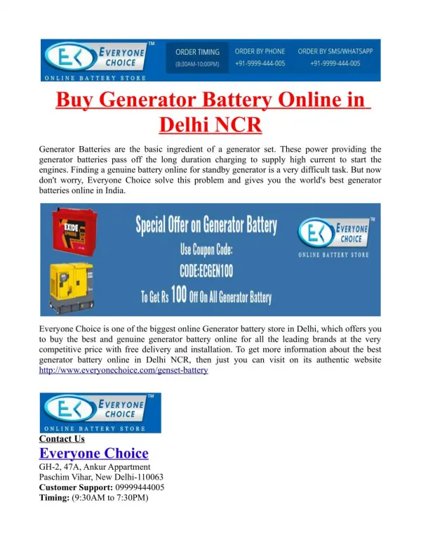 Buy Generator Battery Online in Delhi NCR