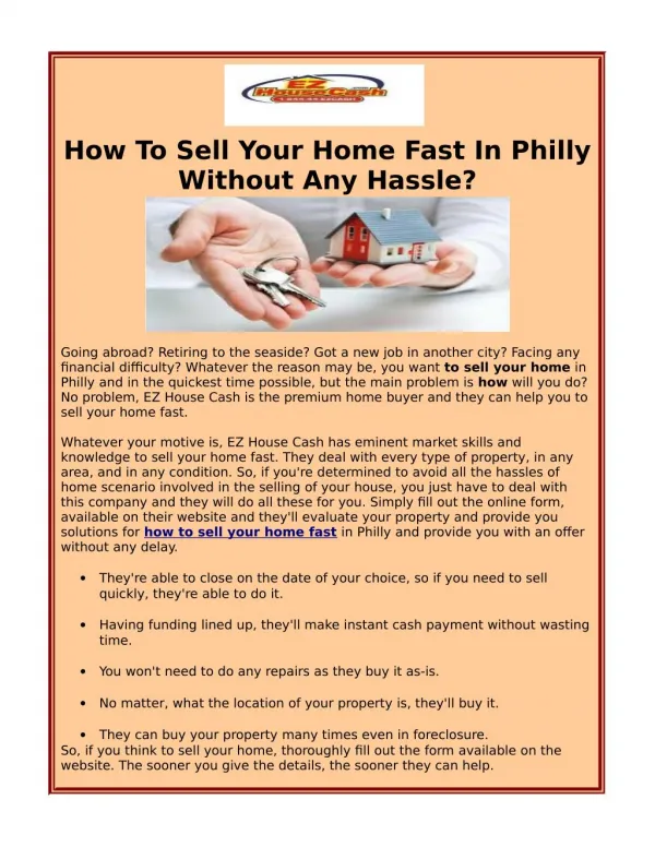 How To Sell Your Home Fast In Philly