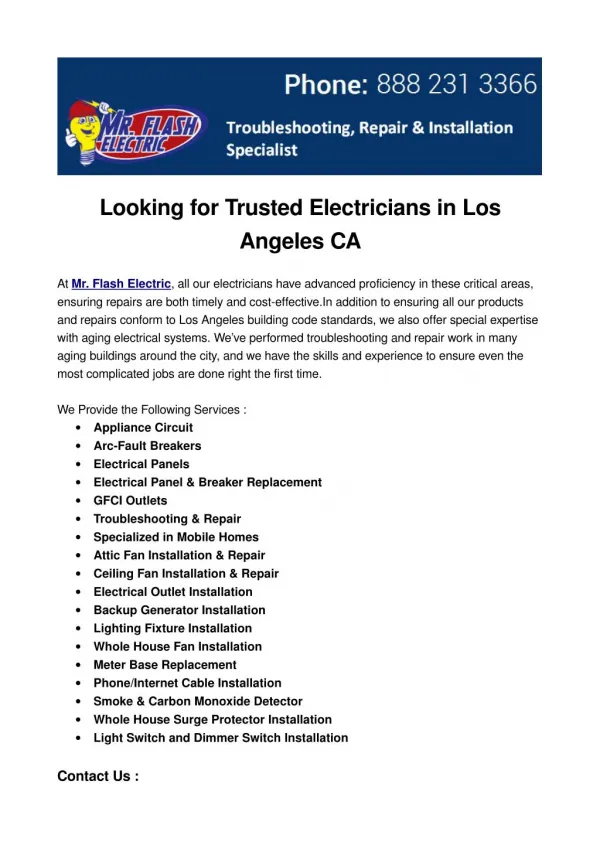 Looking for Trusted Electricians in Los Angeles CA