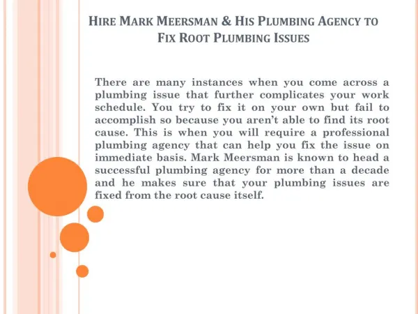 Mark Meersman Plumbing Agency