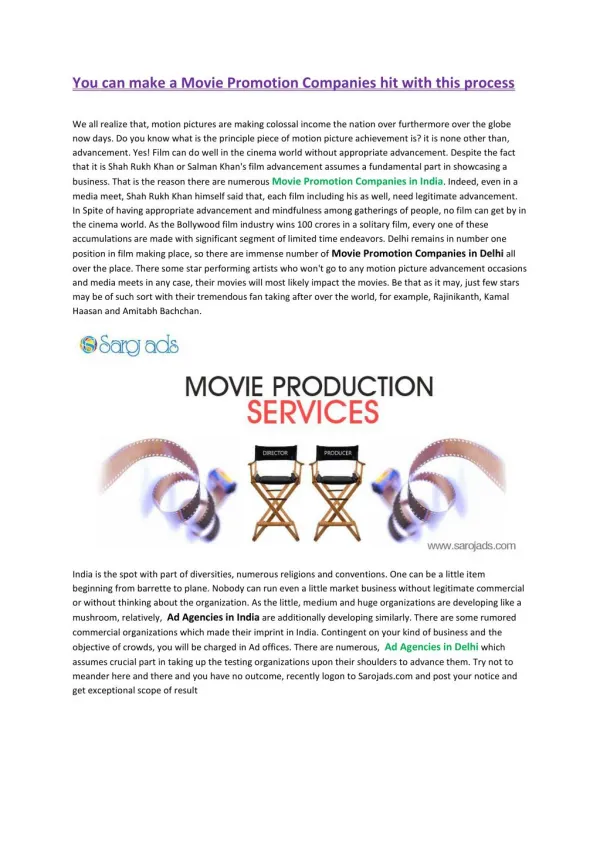 You can make a Movie Promotion Companies hit with this process