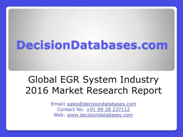 EGR System Market Analysis 2016 Development Trends