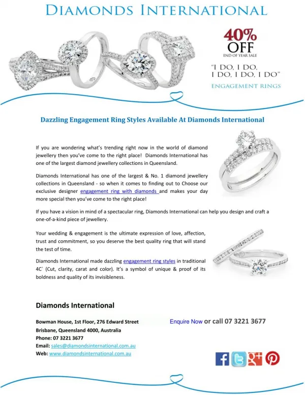 Dazzling Engagement Ring Styles Available At Diamonds International