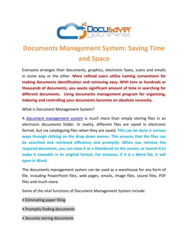 Documents Management System: Saving Time and Space