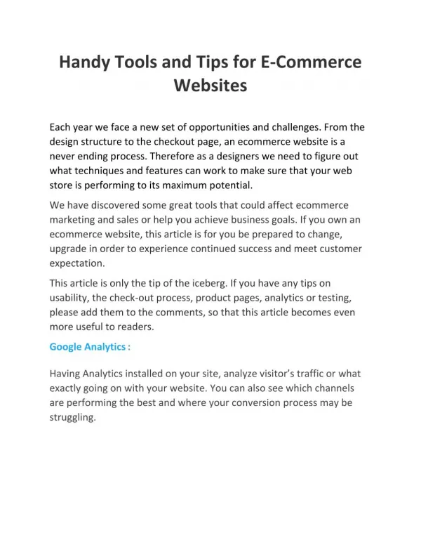 Handy Tools and Tips for E-Commerce Websites
