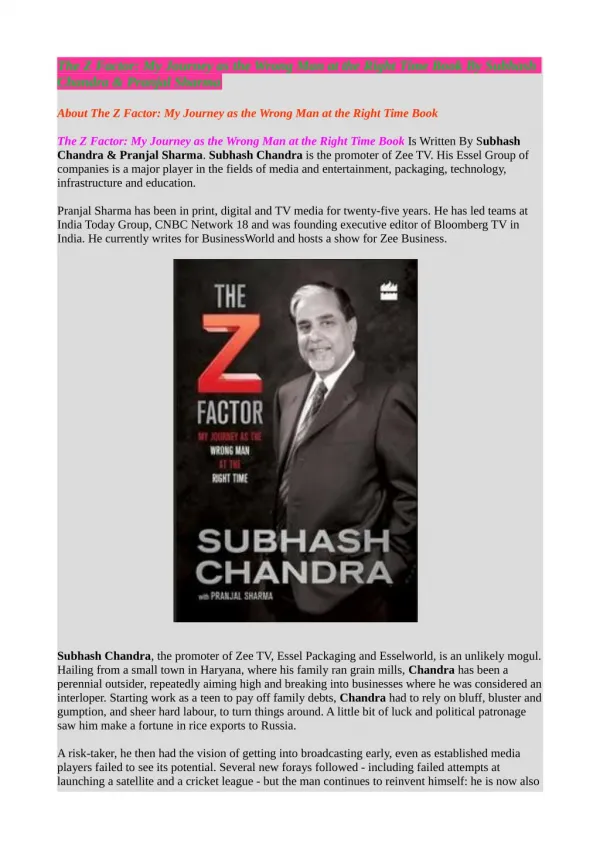 Buy The Z Factor: My Journey as the Wrong Man at the Right Time Online in India