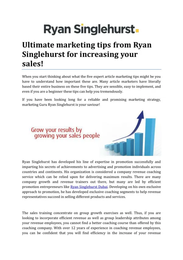 Ultimate marketing tips from Ryan Singlehurst