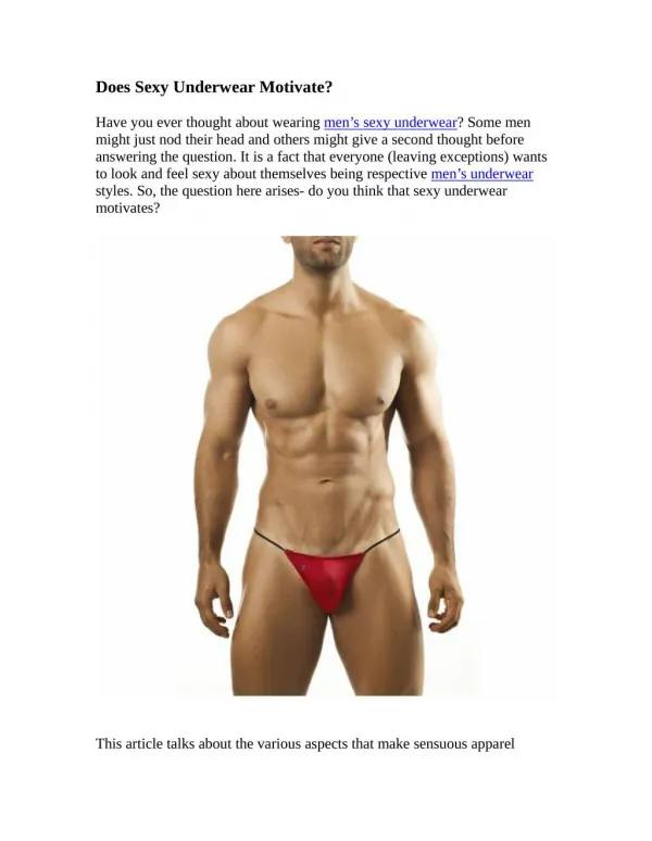 Does Sexy Underwear Motivate?