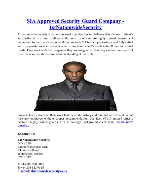 SIA Approved Security Guard Company - 1stNationwideSecurity