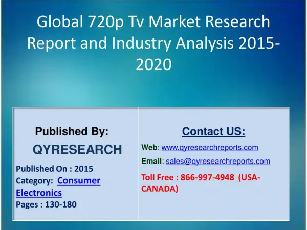 Global 720p Tv Market 2015 Industry Shares, Insights, Growth, Overview and Demands