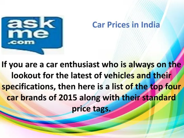 Car Prices In India