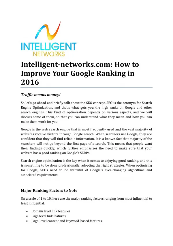 Intelligent-networks.com: How to Improve Your Google Ranking