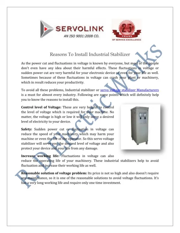 Servo Voltage Stabilizer Manufacturers