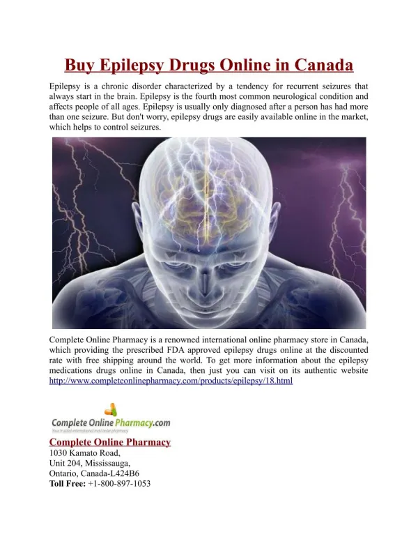 Buy Epilepsy Drugs Online in Canada